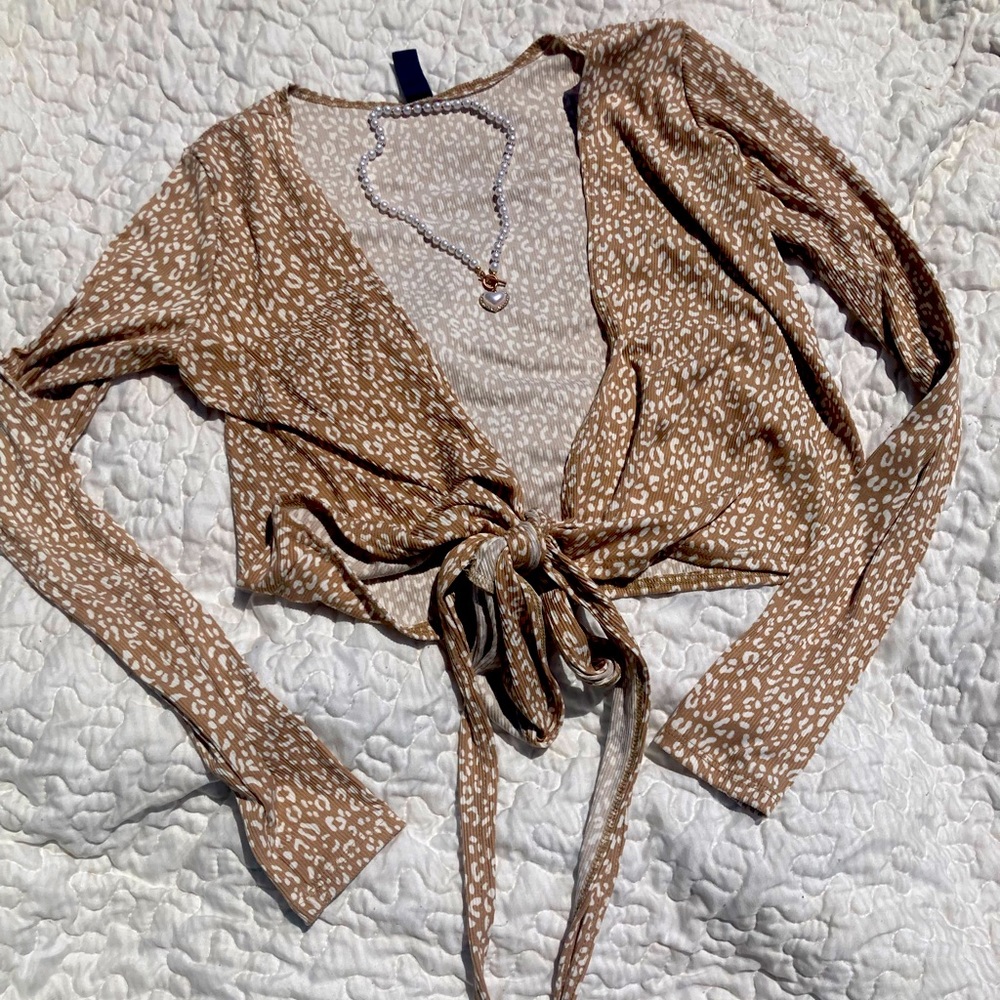 Tie-Front Ribbed Long Sleeve